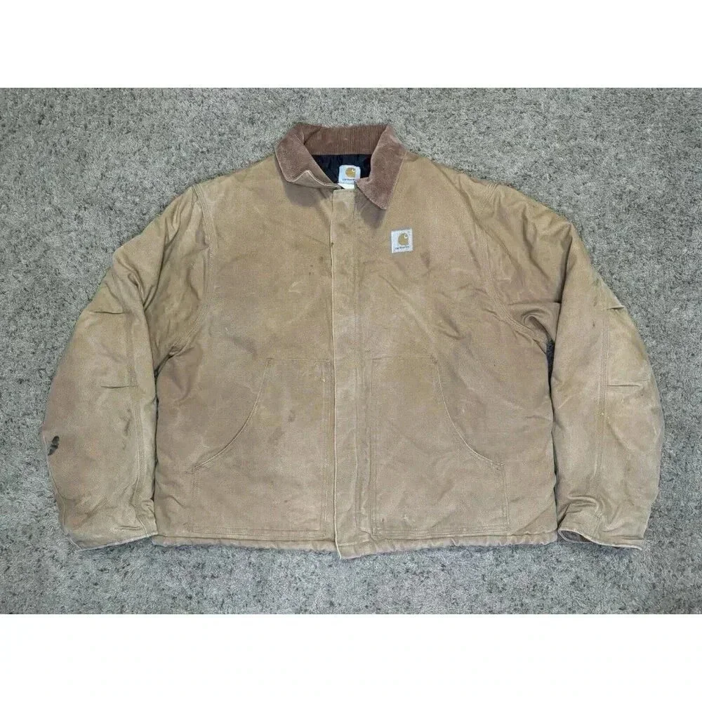 VTG CARHARTT Men’s Duck Jacket Brown Chore Barn Work Rugged Quilt Lined 54 Tall